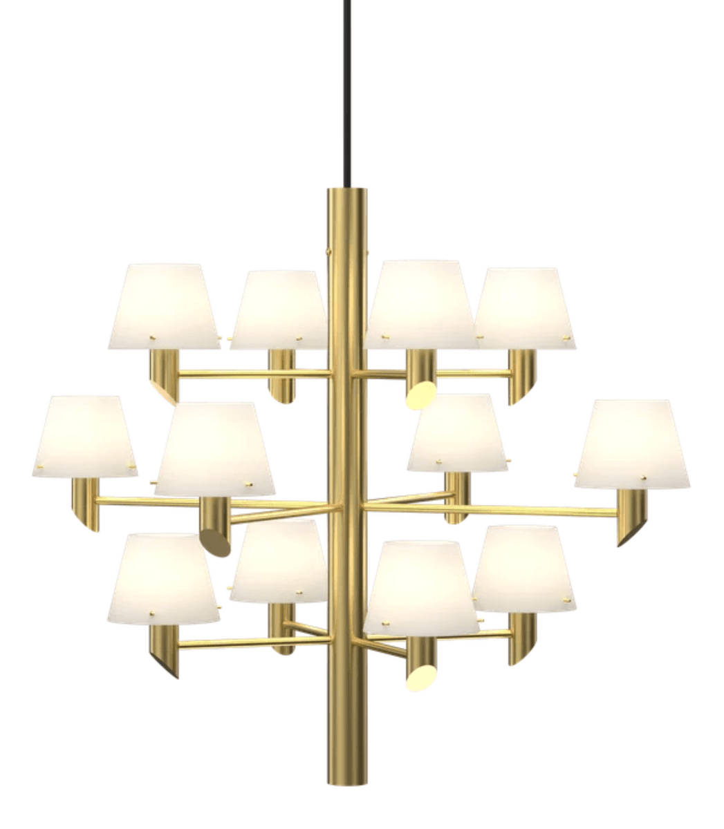 Herstal - Gil lysekrone 12  Messing / opalglass