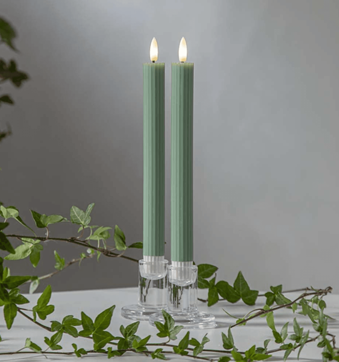Star - Flamme Antique Stripe kronelys 2-pk, grønn, batteri/timer