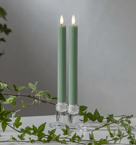 Hovedbilde Star - Flamme Antique Stripe kronelys 2-pk, grønn, batteri/timer